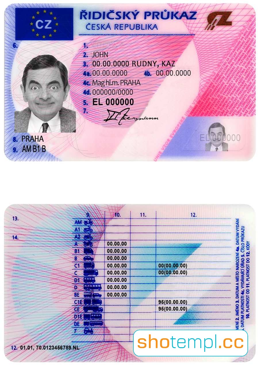Czech Republic Driver License PSD Template
